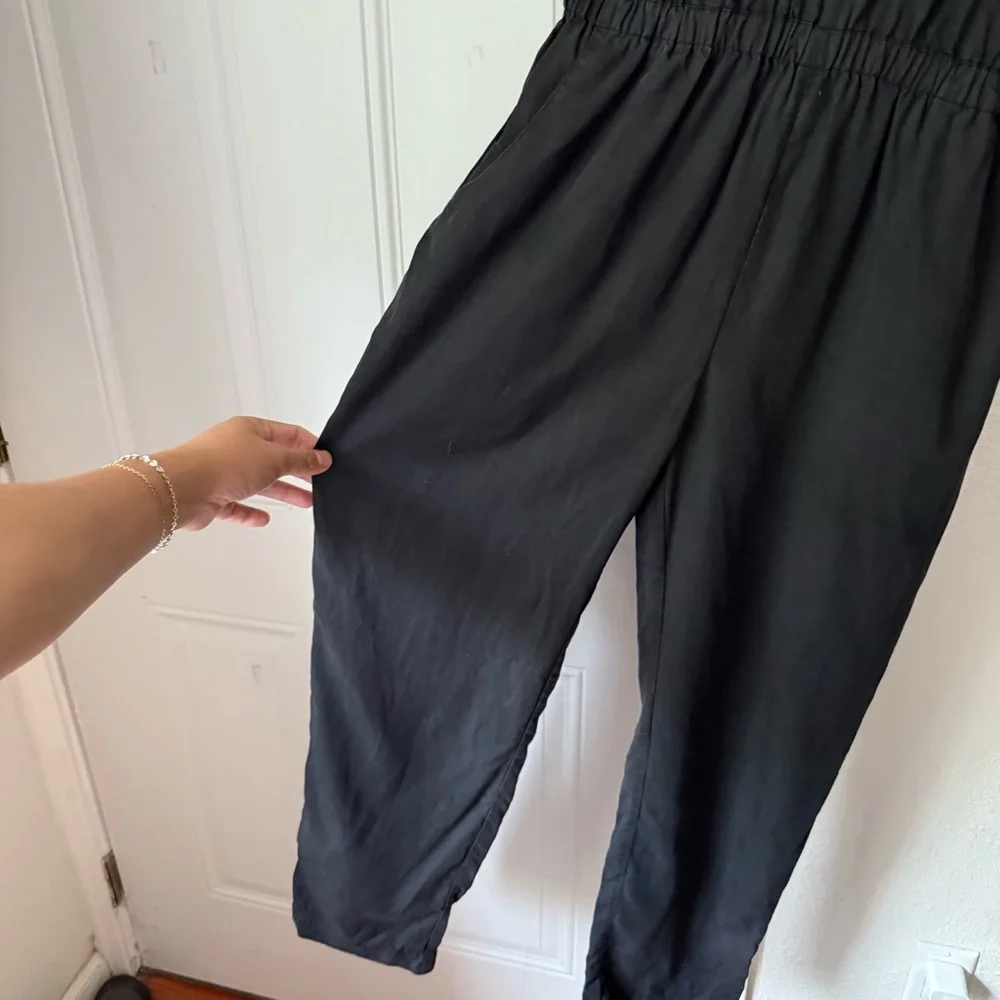 7115 BY SZEKI black tencel sleeveless v neck cropped slim leg‎ jumpsuit